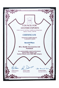 Council of Leather Exports – Export Performance 2007-08 NON SME Category – Fashion Gloves 2nd Place