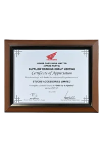 Honda Cars India Limited – Certificate of Appreciation